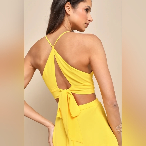 Lulus Tier and Now Yellow Tie-Back Tiered Maxi Dress XS Wedding Party Vacation - Picture 5 of 10